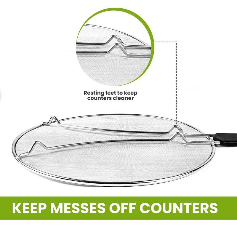 KAFOOR 13" Grease Splatter Screen for Cooking | Stainless Steel Oil Splatter Guard and Ultra-Fine Mesh Protects Skin from Burns | TPR Tight-Grip Handle (Black) - Image 5