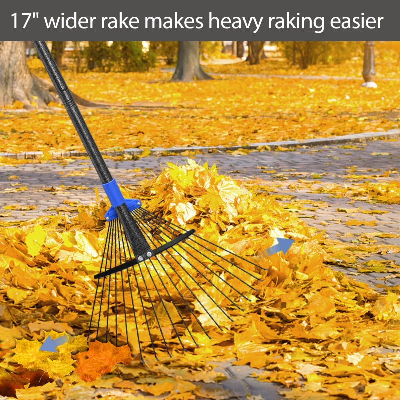 Oliynedy Adjustable Metal Leaf Rake Long Handle, Garden Rakes for Lawns Heavy Duty Leaves with Expandable Head 8-17", Yard Women Kids Rake for Gardening RV Camping - Image 4