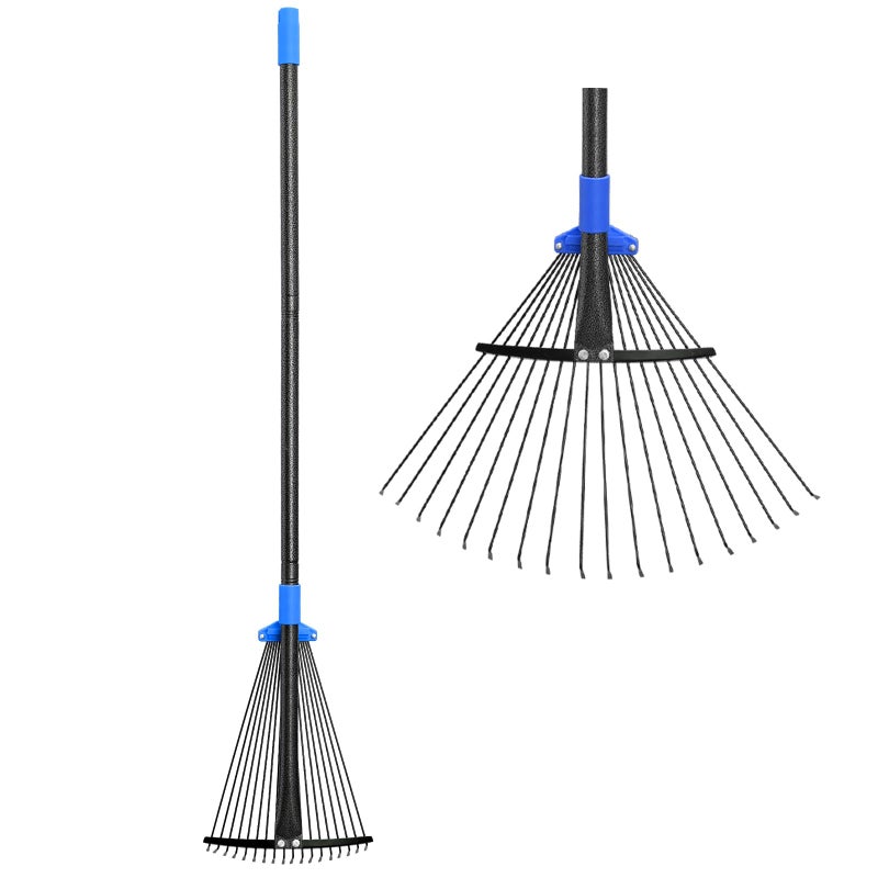 Oliynedy Adjustable Metal Leaf Rake Long Handle, Garden Rakes for Lawns Heavy Duty Leaves with Expandable Head 8-17", Yard Women Kids Rake for Gardening RV Camping - Image 1