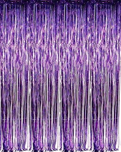 zhcoy Set of 2 Purple Foil Fringe Door & Window Curtain Party Decoration 3' X 8' (36" X 96") Value Pack of 2 (Purple 2Pack) - Image 1