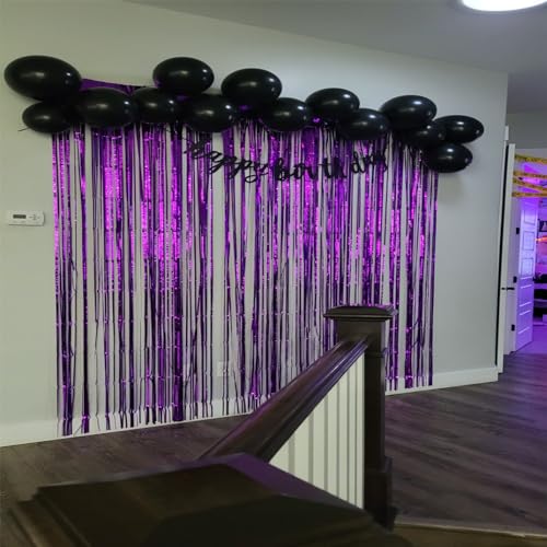 zhcoy Set of 2 Purple Foil Fringe Door & Window Curtain Party Decoration 3' X 8' (36" X 96") Value Pack of 2 (Purple 2Pack) - Image 2