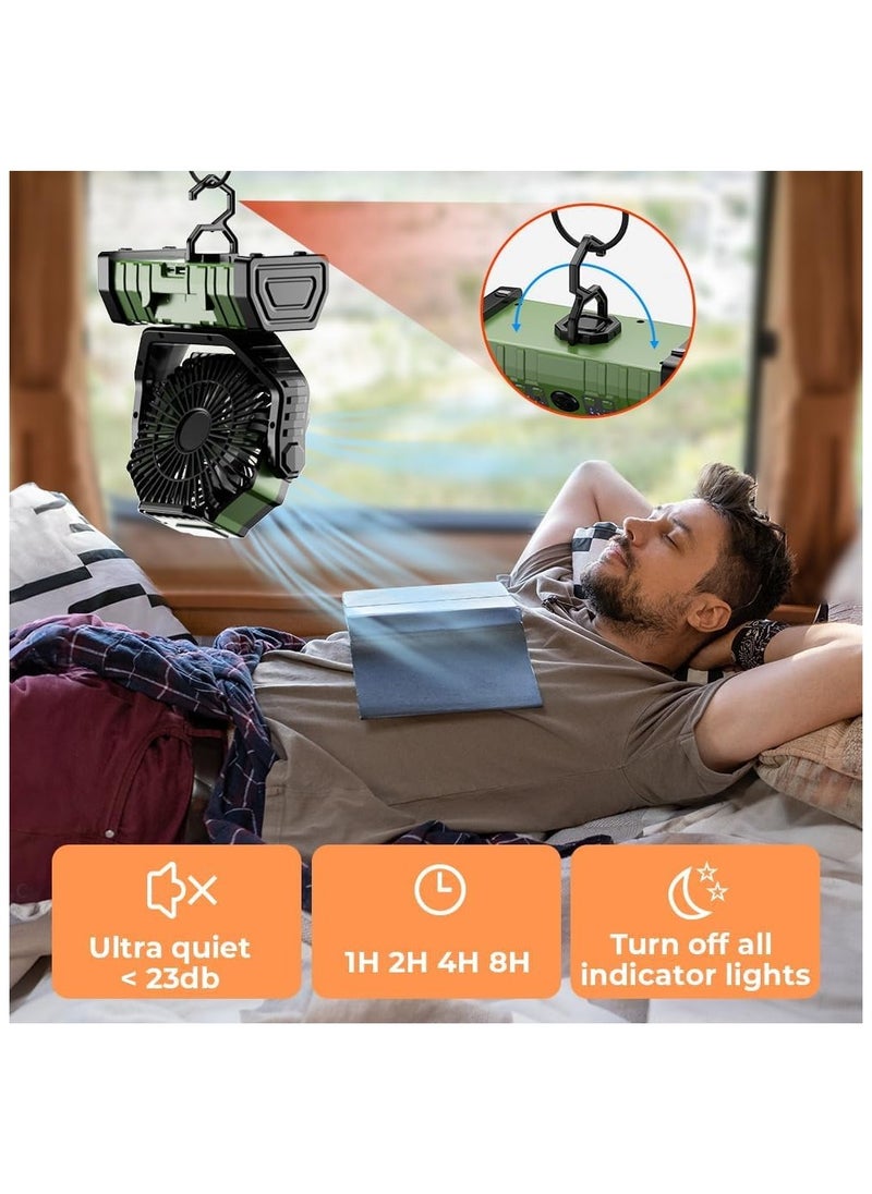 XICEN 20000mAH Rechargeable Camping Fan With LED Lights,Desk Fan, 270°Pivot, 4-Speed Ultra Long Range,Remote Control and Hook Camping Fan, Used for Camping, Fishing, and Outdoor Travel(green)  - Image 5