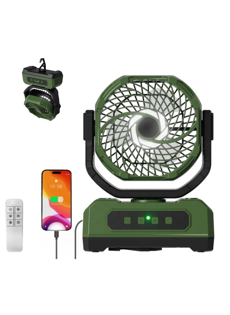 XICEN 20000mAH Rechargeable Camping Fan With LED Lights,Desk Fan, 270°Pivot, 4-Speed Ultra Long Range,Remote Control and Hook Camping Fan, Used for Camping, Fishing, and Outdoor Travel(green)  - Image 1