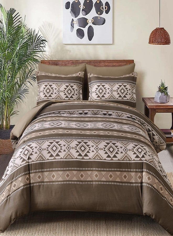 Anibedding Brown King Size Comforter Set 7 Pieces Boho Western Bedding Set for All Season, Aztec Bed in a Bag King Soft Microfiber Comforter Set with Sheets, Pillowcases & Shams - Image 1