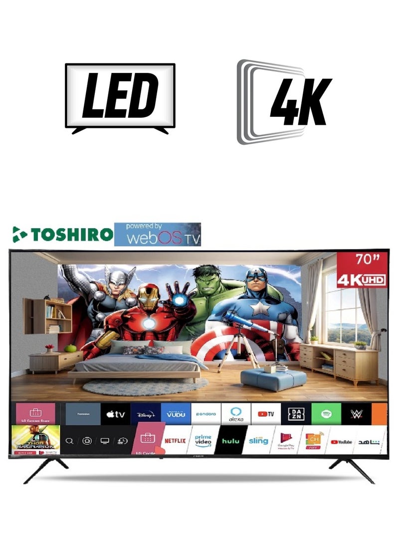 توشيرو تلفزيون توشيرو الذكي 70 بوصة 4K UHD مع نظام تشغيل WebOS مع جهاز تحكم سحري، واي فاي مدمج، تطبيقات ذكية، موديل 2024 - TRO70MEU4STN  - Image 1
