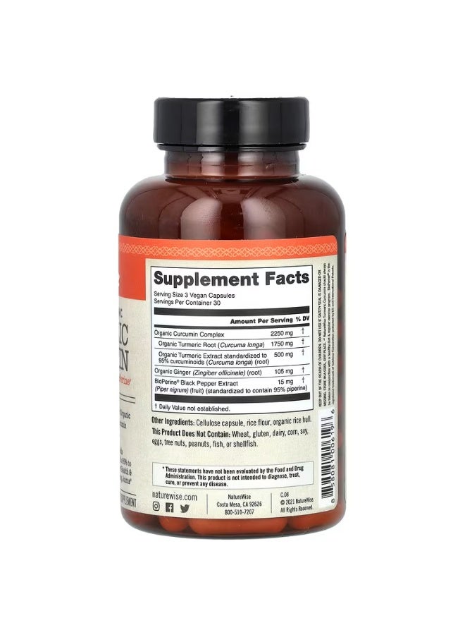 NatureWise Organic Turmeric Curcumin with Organic Ginger & BioPerine, 2250mg Turmeric, 500mg Curcuminoids (95%), Supports Heart Health & Joint Strength – 90 Vegan Capsules - Image 2