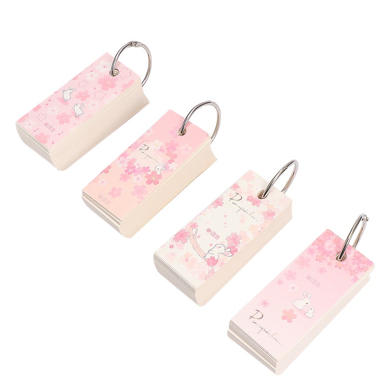 4pcs Sakura Pink Binder Note Pads Portable Loose-Leaf Notepad Flip Flash Cards Memo Scratch Notes Pads for School Office  (Mixed Pattern) - Image 1