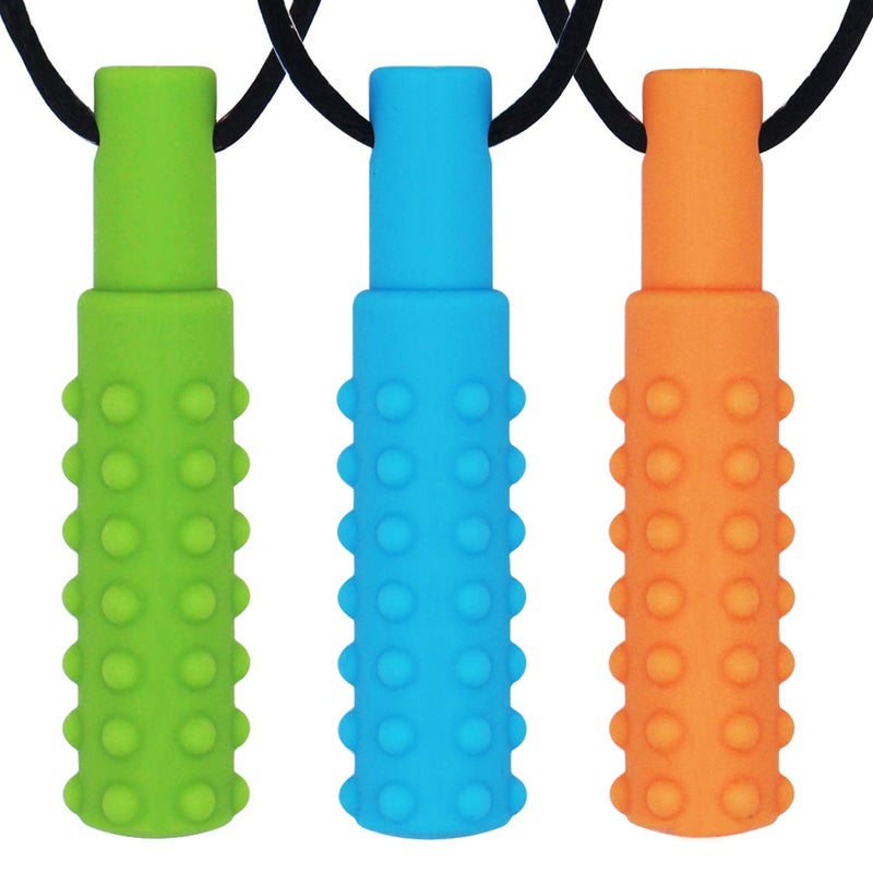 QUALEAP AMBER Xtra Tough XT Sensory Chew Necklace 3 Pack Sensory Oral Motor Aids Teether Toys for Autism ADHD Baby Nursing or Special Needs Designed for Moderate Aggressive Chewer