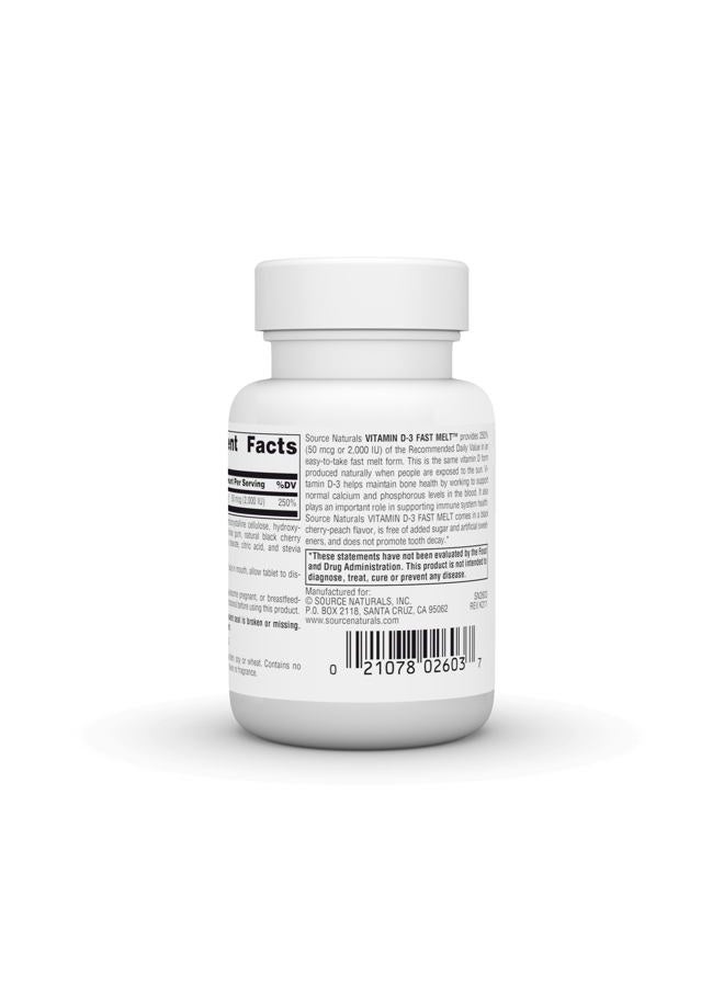 Source Naturals Vitamin D-3 2000 iu Supports Bone & Immune Health - Black Cherry Peach Flavor - 120 Fast Melt Tablets - Image 3