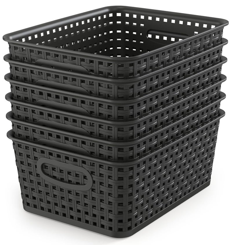 WYT Woven Storage Organizer Basket 6Pack Black Plastic Weave Baskets 101 x 755 x 41