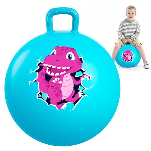 INPODAK Hopper Ball 18 Inch Bouncy Ball with Handle for Kids Hippity Hop Jumping Bounce Hopping Toy for Boys Girls Ages 36 Includes Pump and Gift Box Great Gift for Birthday Blue - Image 1