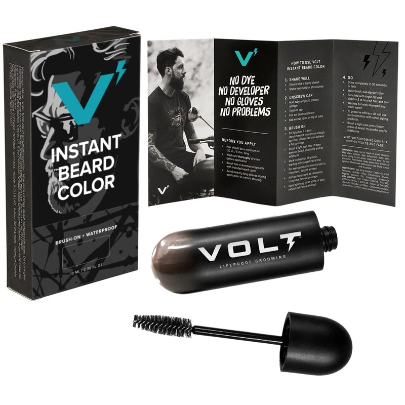 VOLT Grooming Temporary Instant Beard Color Single Pack - Quick Drying Plant Based Hypoallergenic Brush on Color for Beards, Mustaches, and Eyebrows - 0.35 Fl Oz (10 ml), Auburn (Red) - Image 1