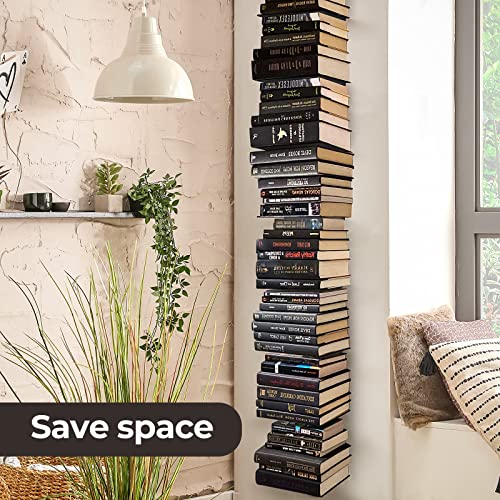 ART-GIFTREE Floating Book Shelves for Wall, 4 Tier Invisible Floating Bookshelf, Vertical Spine Book Tower, Wall Mounted & Space Saving, Heavy Duty Metal Book Organizer for Home Office, 2 Pack White - Image 2