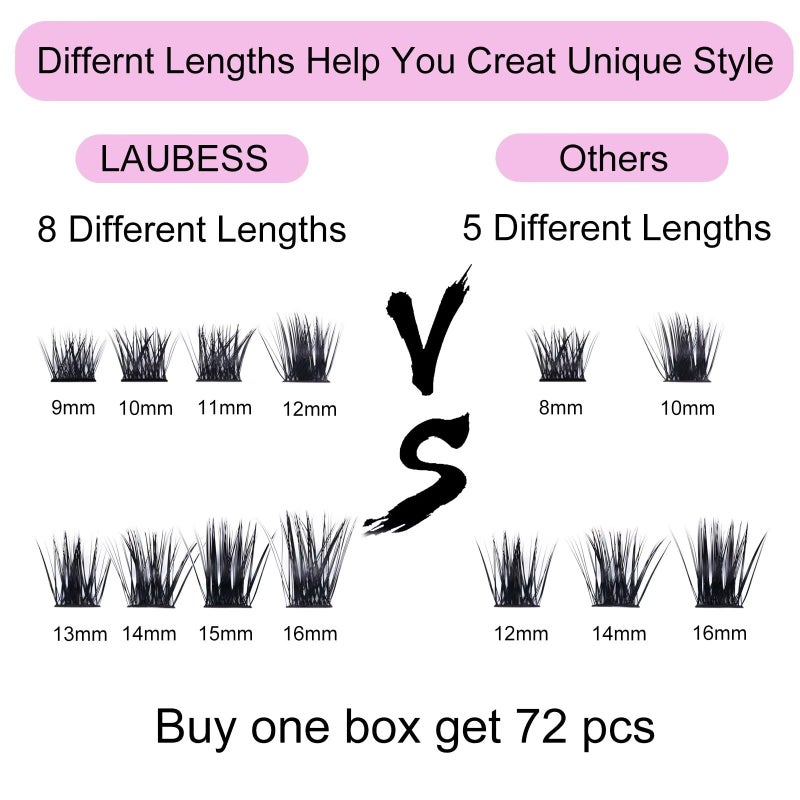LAUBESS Individual Lashes 14-18mm 144pcs Cluster Lashes Mixed Tray Volume Eyelash Clusters DIY Lash Extension Kit Soft Lash Clusters Fluffy Mink Cluster Eyelash Extensions (03-0.07D, 14-18mm) - Image 4