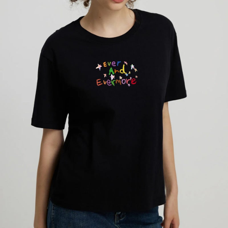Back Bag Collar Loose Short-sleeved T-shirt Women's All-match Printed Round Neck Top T-shirt Trendy - Image 2