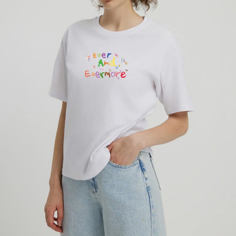 Back Bag Collar Loose Short-sleeved T-shirt Women's All-match Printed Round Neck Top T-shirt Trendy - Image 5