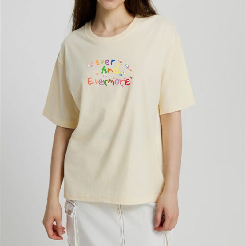 Back Bag Collar Loose Short-sleeved T-shirt Women's All-match Printed Round Neck Top T-shirt Trendy - Image 4