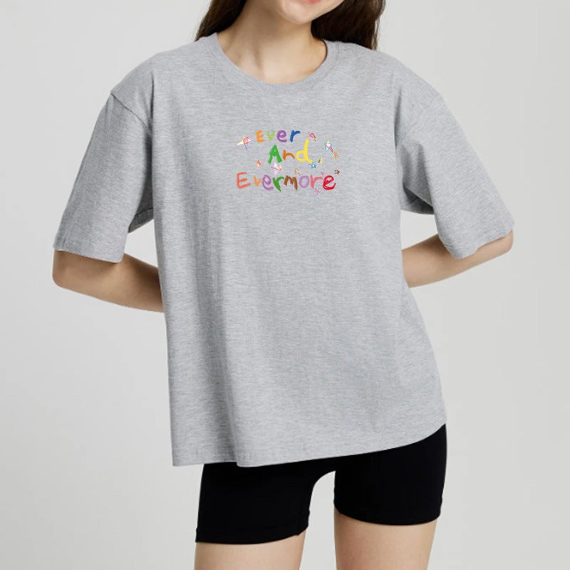 Back Bag Collar Loose Short-sleeved T-shirt Women's All-match Printed Round Neck Top T-shirt Trendy - Image 3