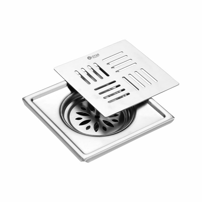 iSTAR 304 Grade Stainless Steel Square Floor Drain | Anti-Clogging Hair Stopper Jali with Cockroach Trap | Flat Cut Floor Drainer for Bathroom, Kitchen, Washing Area, Balcony (Chrome Finish, 5X5 inch) - Image 2