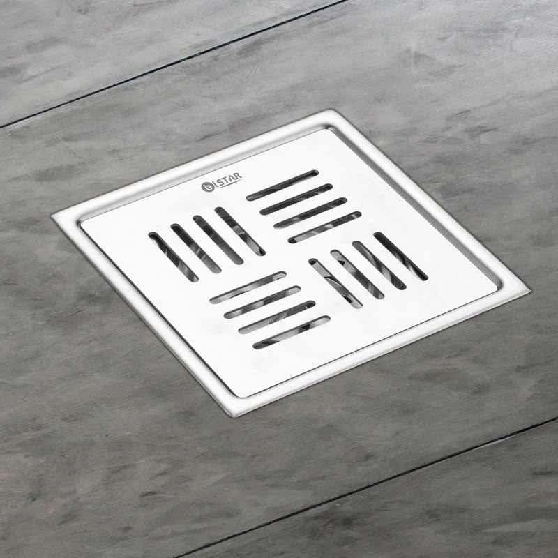 iSTAR 304 Grade Stainless Steel Square Floor Drain | Anti-Clogging Hair Stopper Jali with Cockroach Trap | Flat Cut Floor Drainer for Bathroom, Kitchen, Washing Area, Balcony (Chrome Finish, 5X5 inch) - Image 1