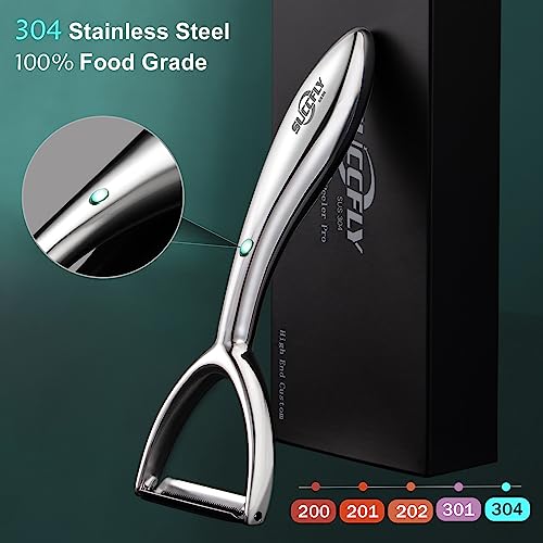 SUCCFLY Vegetable Peeler Stainless Steel, Premium Potato Peelers for Kitchen, Veggie Fruit Peeler, Apple Carrot Cucumber Peeler，Ultra Sharp Rotary Blade, Heavy Duty Ergonomic Handle (5-year warranty） - Image 2