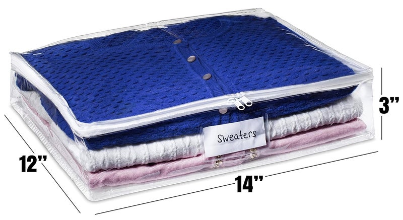 Masirs Clear Sweater Storage Bags 2Pack Durable Vinyl Shields Contents from Dust Dirt and Moisture EasyGlide Zipper Label Pocket for Convenient Access and Organization  - Image 2