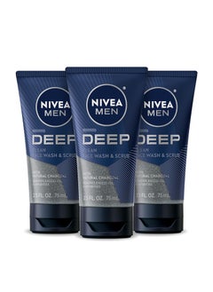 NIVEA MEN NIVEA MEN Deep Clean Face Wash and Scrub With Natural Charcoal Exfoliating Face Wash for Men Removes Excess Oil Dirt and Impurities Beard Friendly 25 Fl Oz Tube Pack of 3 