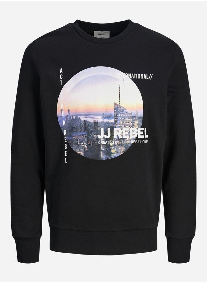 JJ Rebel by Jack & Jones Graphic Print Rib Cuffed Sweatshirt 