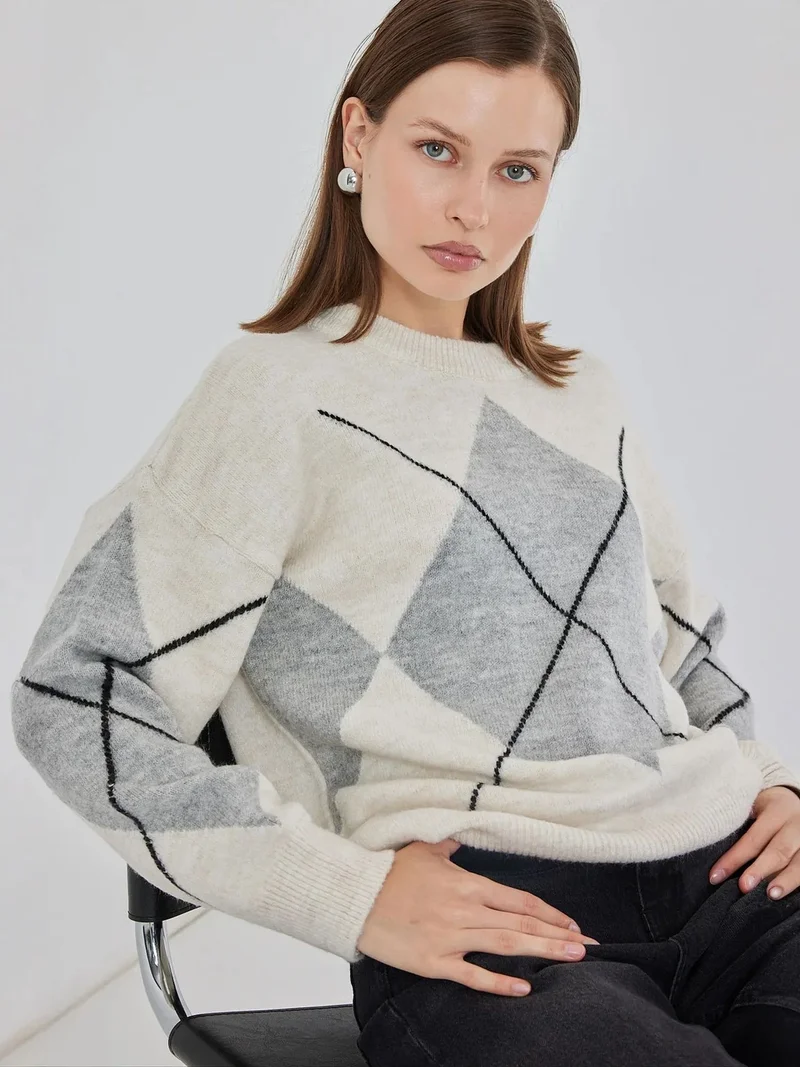 BDART Oversized Argyle Crew Neck Jumper