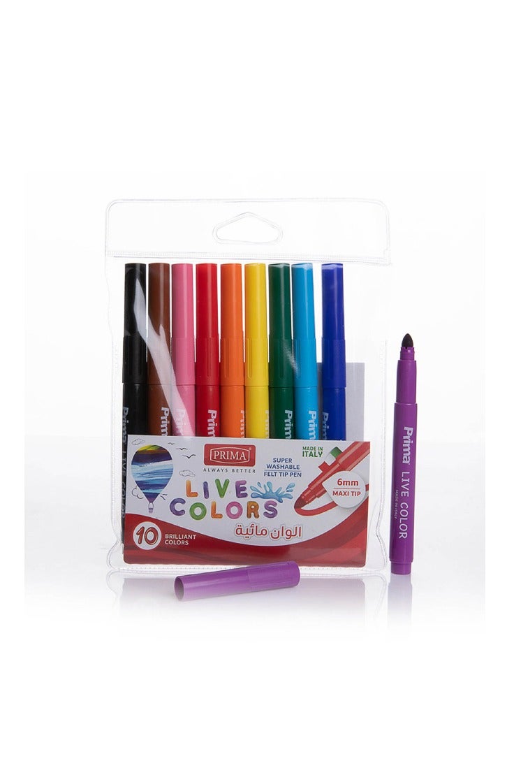 بريما مجموعة أقلام رسم مائية قابلة للغسل - عبوة 10 ألوان برأس 6 مم لخطوط جريئة وتظليل سلس، حبر سهل الغسل وغير سام، علبة مريحة تحوي 12 قلمًا مناسبة للمنزل والمدرسة والورش الفنية - Image 1