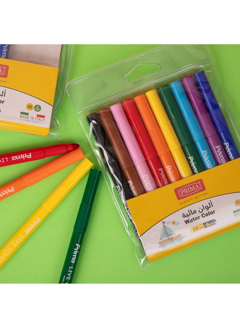 بريما مجموعة أقلام رسم مائية قابلة للغسل - عبوة 10 ألوان برأس 6 مم لخطوط جريئة وتظليل سلس، حبر سهل الغسل وغير سام، علبة مريحة تحوي 12 قلمًا مناسبة للمنزل والمدرسة والورش الفنية - Image 2