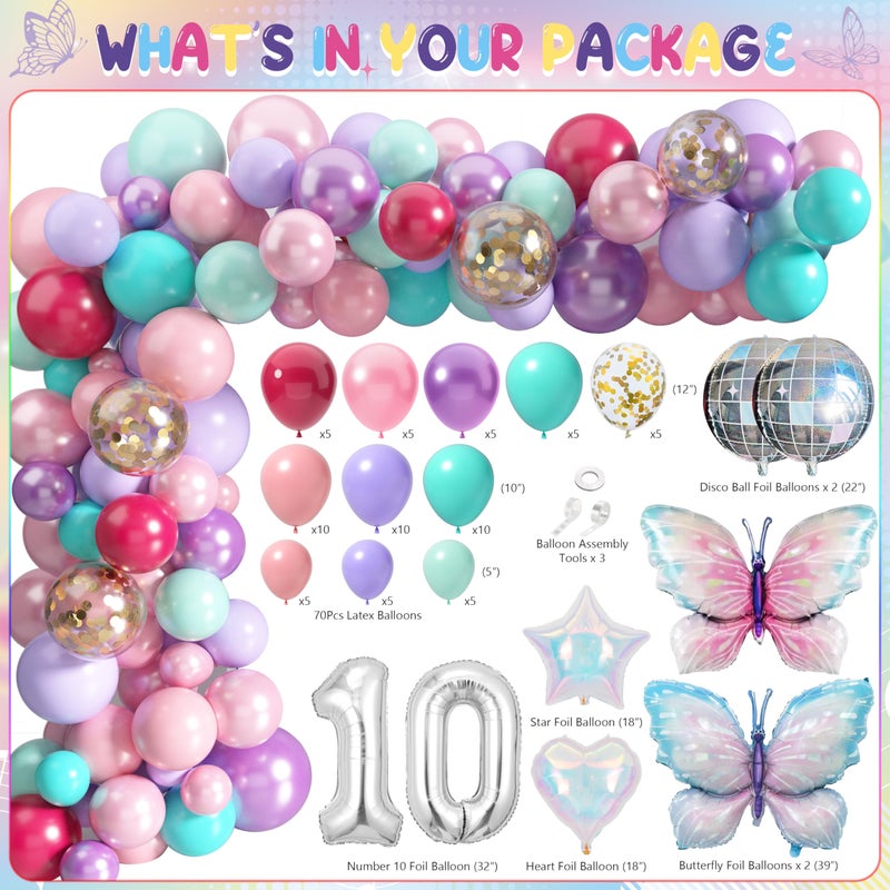 THAWAY 10th Birthday Decorations for Girls, Double Digits Birthday Girl Party Decor, In My Double Digits Era Party Supplies with Pink Purple Balloon Arch Friendship Bracelet Banner Backdrop Hanging Swirls - Image 3
