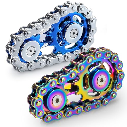Chilvil Easter Basket Stuffer for Teens Boys Metal Fidget Spinner Toys for Adults Figette Bike Chain Roller Cool Gadgets ADHD Anxiety Stress Relief Items Figet Desk Offices EDC Men RainbowBlue - Image 1