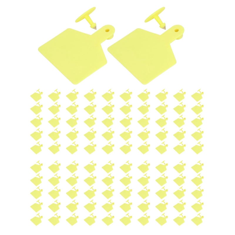 Cattle Ear Large, Animal Identification, Yellow Livestock Handling Supplies with 100 Set, Plastic Ear for Cattle, to Write and Customize for Farm - Image 1