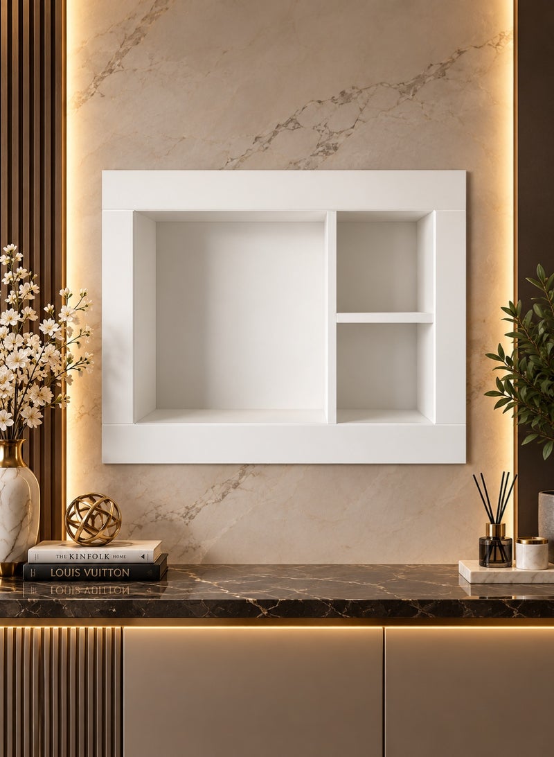 CME Modern Decorative Window Air Conditioner Cover with Side Display Shelves – White - Image 1
