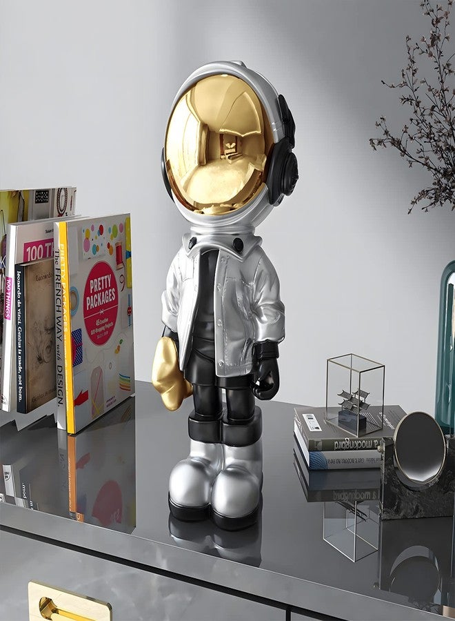 EZ4ENCE Figurine Statue Astronaut Sculpture Spaceman Decor,Sculptures Home Decor,Arts Silver Shelf Decoration,Cool Metal Mask Table Decor,Large Spaceman Figure Ornament - Image 2