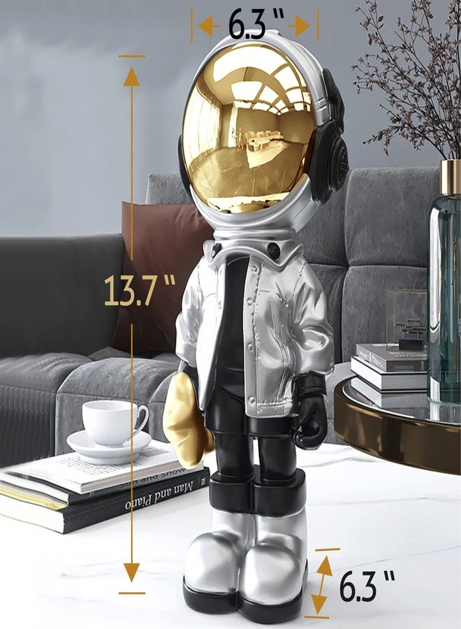 EZ4ENCE Figurine Statue Astronaut Sculpture Spaceman Decor,Sculptures Home Decor,Arts Silver Shelf Decoration,Cool Metal Mask Table Decor,Large Spaceman Figure Ornament - Image 3