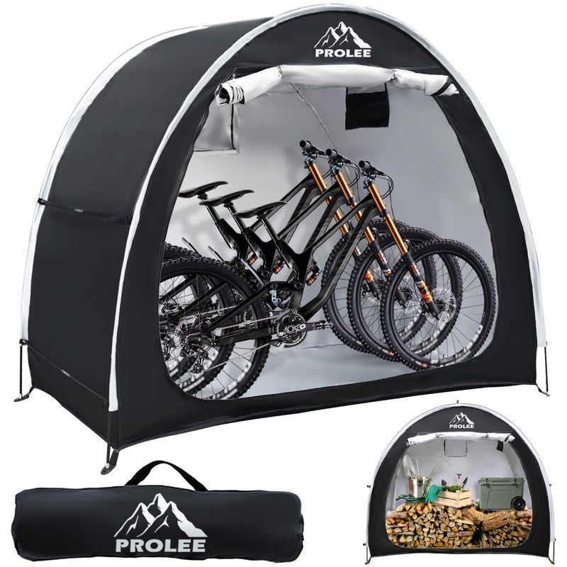PROLEE Bike Shed 6.6FT, Waterproof Oxford Fabric Storage Tent for 2 Bikes, Outdoor Storage with Window Design, Black - Image 1