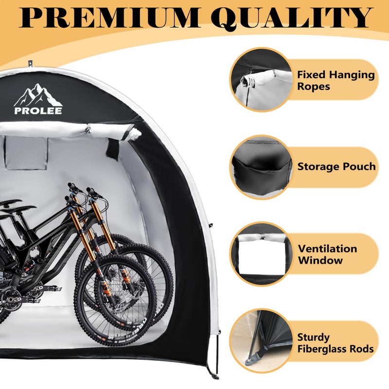 PROLEE Bike Shed 6.6FT, Waterproof Oxford Fabric Storage Tent for 2 Bikes, Outdoor Storage with Window Design, Black - Image 4