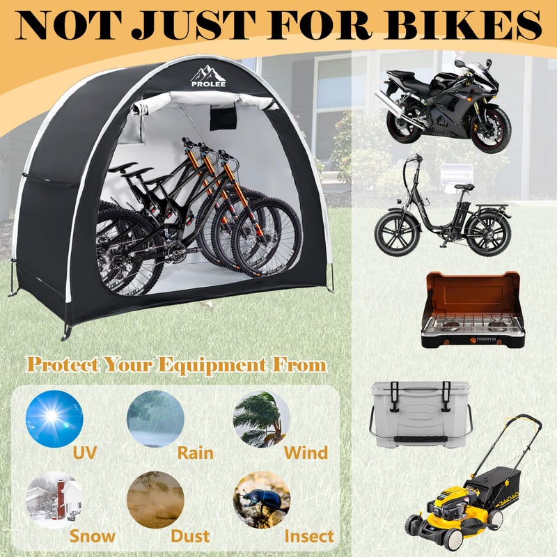 PROLEE Bike Shed 6.6FT, Waterproof Oxford Fabric Storage Tent for 2 Bikes, Outdoor Storage with Window Design, Black - Image 2