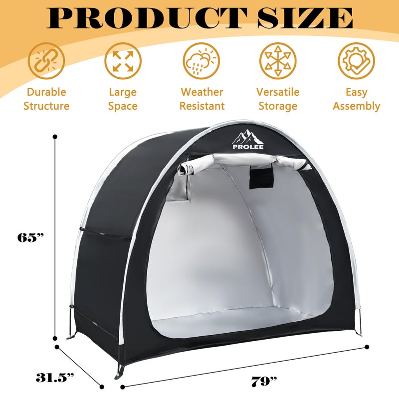 PROLEE Bike Shed 6.6FT, Waterproof Oxford Fabric Storage Tent for 2 Bikes, Outdoor Storage with Window Design, Black - Image 3