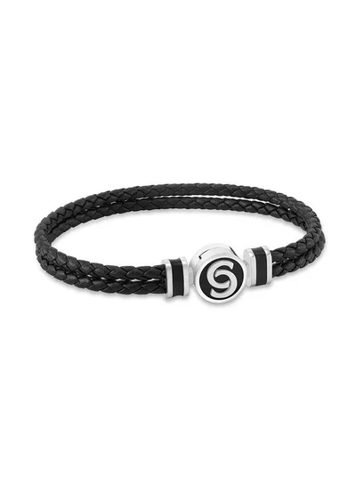 CERRUTI 1881 Daniele Stainless Steel Black Braided Leather Bracelet for Men 180mm
