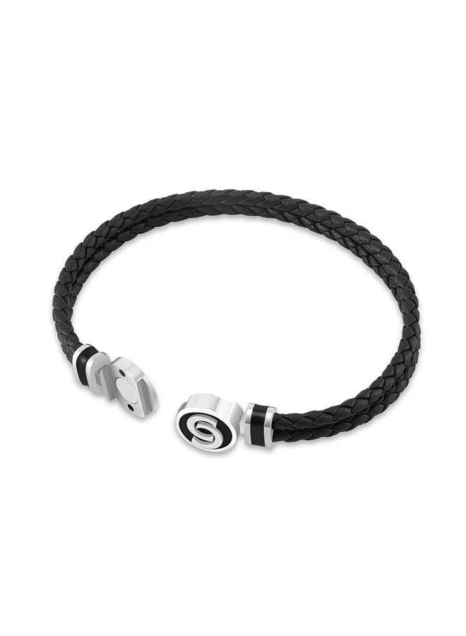 CERRUTI 1881 Daniele Daniele Stainless Steel Black Braided Leather Bracelet for Men 180mm for Men | Best Price UAE