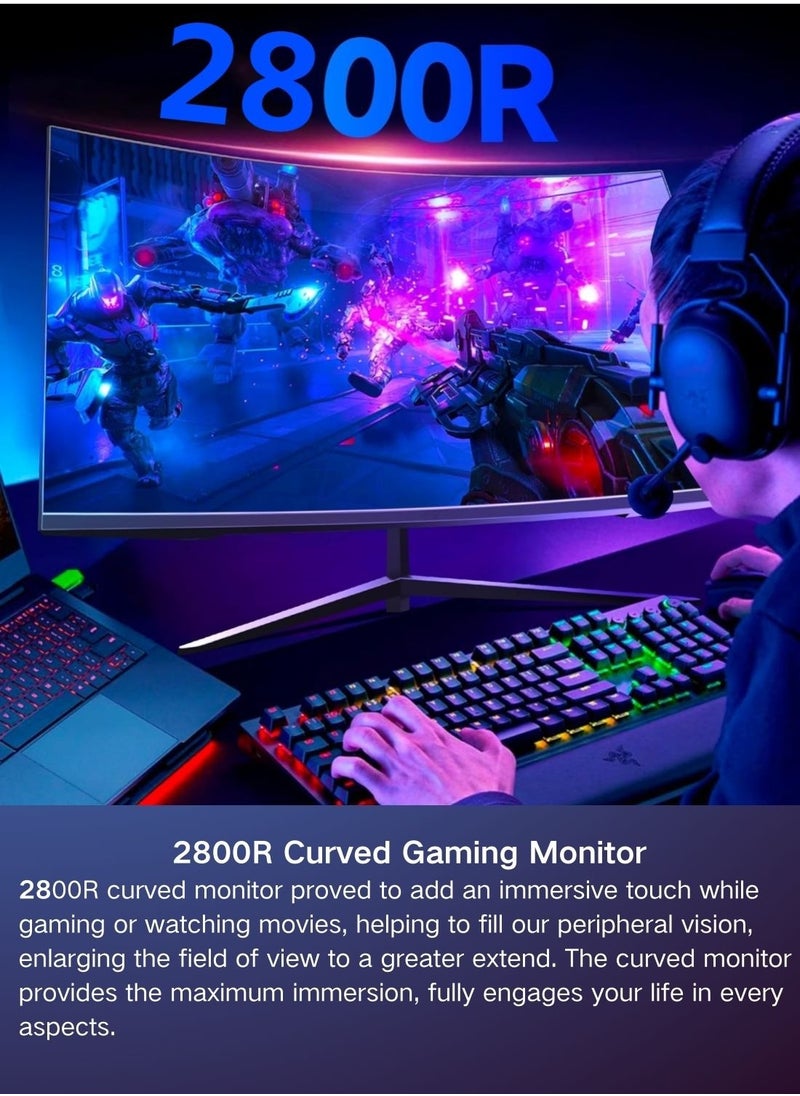 32 inch Curved Gaming Monitor, 165Hz 1ms 2K 1440P 144Hz Monitor, 2800R HVA Display, FreeSync Premium, HDR, 120% sRGB, DisplayPort/HDMI/USB, Vesa Support
