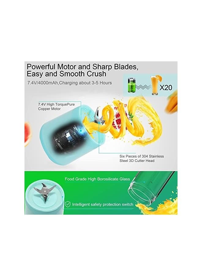 vesus Personal Blender Mini Fruit Juicer, Electric Bottle Blender for Shakes Smoothies with 2 Cup Lid 300/500ml, Handheld Travel Blender USB Rechargeable Juice Mixer Maker Cup for Sports Home Gym  - Image 3