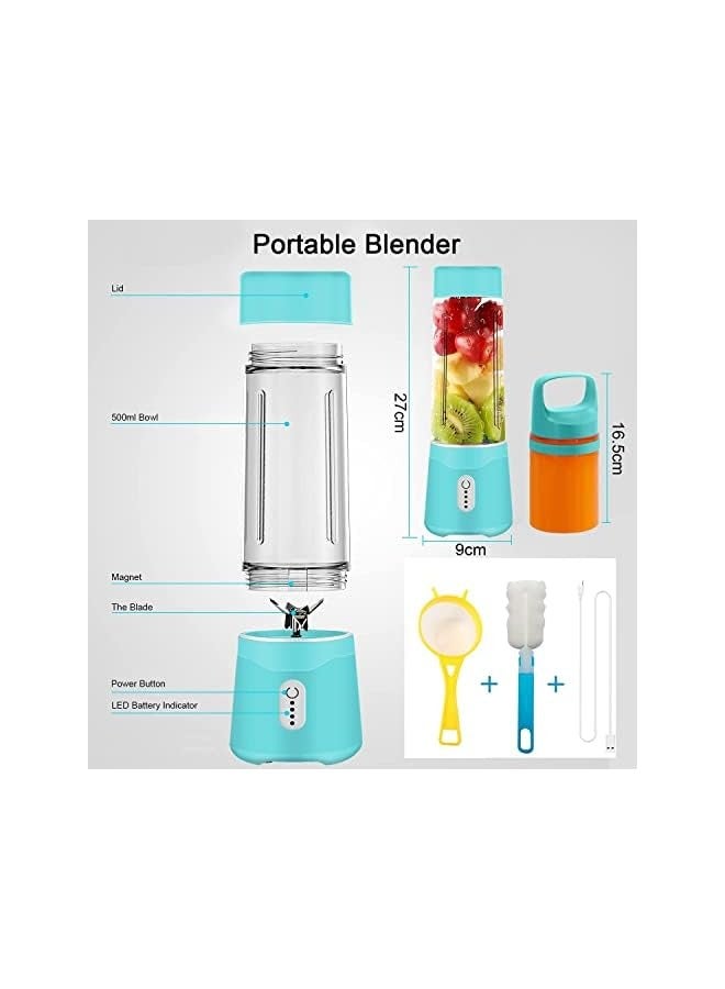 vesus Personal Blender Mini Fruit Juicer, Electric Bottle Blender for Shakes Smoothies with 2 Cup Lid 300/500ml, Handheld Travel Blender USB Rechargeable Juice Mixer Maker Cup for Sports Home Gym  - Image 1