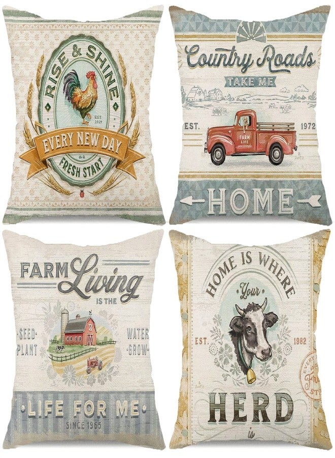 Faromily Vintage Farmhouse Animal Pillow Covers 18x18 Set of 4 Retro Farmer's Market Truck Rooster Sheep Feed Seed Premium Poultry Farm Home Décor Throw Pillow Case Cushion Cover for Sofa (18" X 18") - Image 1