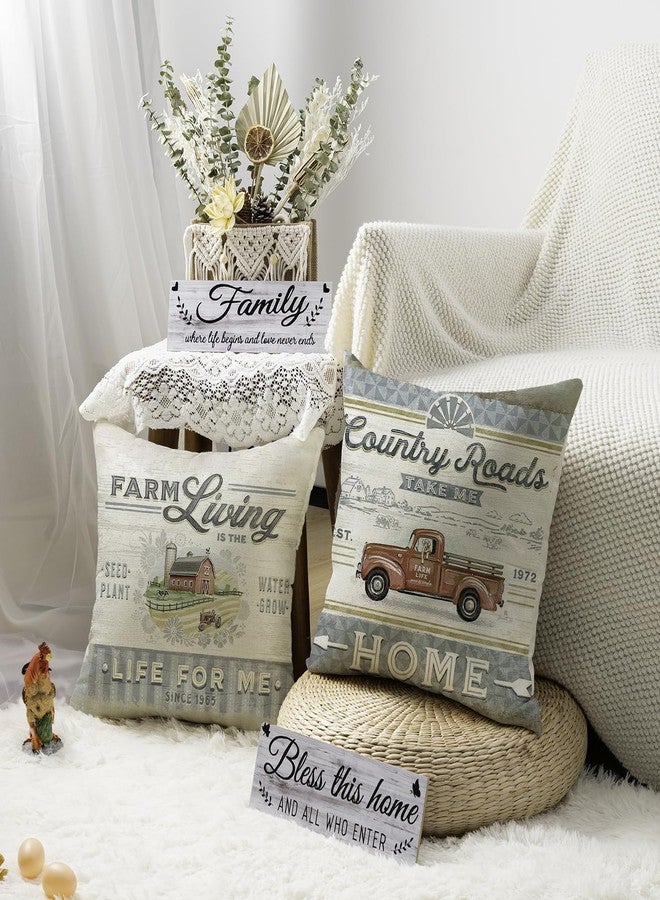 Faromily Vintage Farmhouse Animal Pillow Covers 18x18 Set of 4 Retro Farmer's Market Truck Rooster Sheep Feed Seed Premium Poultry Farm Home Décor Throw Pillow Case Cushion Cover for Sofa (18" X 18") - Image 4