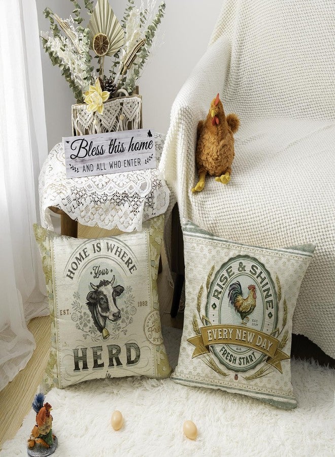 Faromily Vintage Farmhouse Animal Pillow Covers 18x18 Set of 4 Retro Farmer's Market Truck Rooster Sheep Feed Seed Premium Poultry Farm Home Décor Throw Pillow Case Cushion Cover for Sofa (18" X 18") - Image 2
