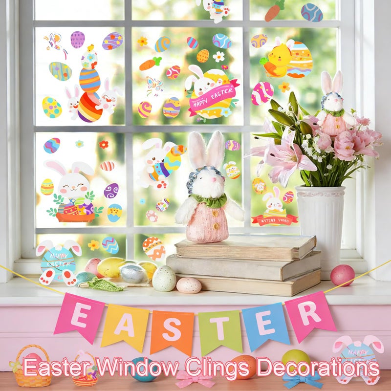 DealBeta Easter Window Clings,9 Sheets Easter Bunny Egg Tree Chick Window Cling Multicolor Decorations for Glass Spring Window Clings Decal - Image 2